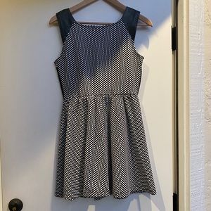 Socialite mini Polka-Dot dress with faux leather details